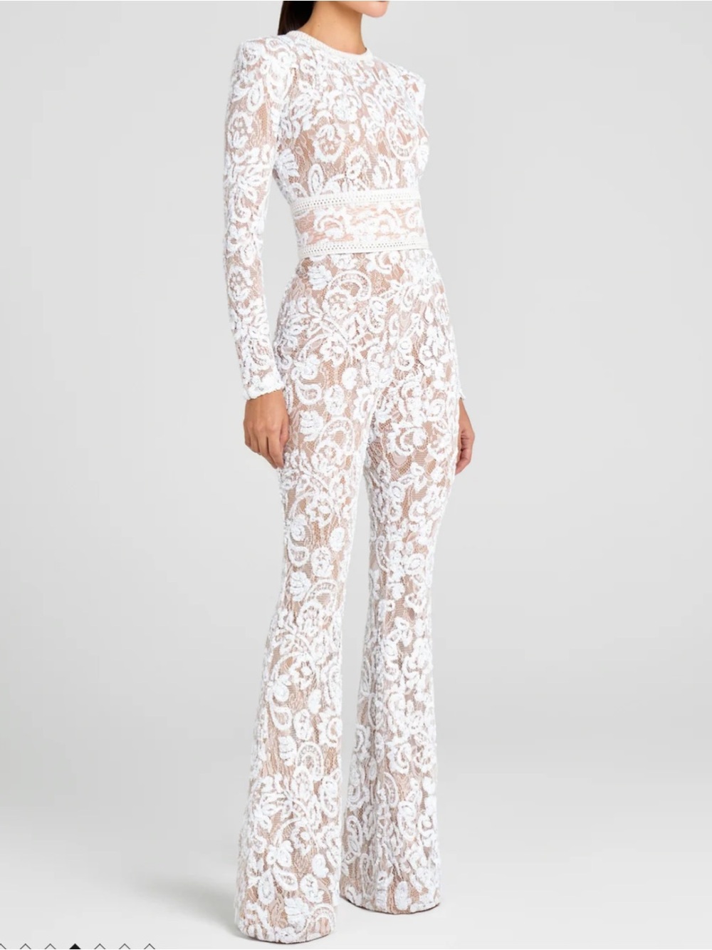 Nadine Merabi White Sequin Lace Bella Jumpsuit glam bridal bday size S/M